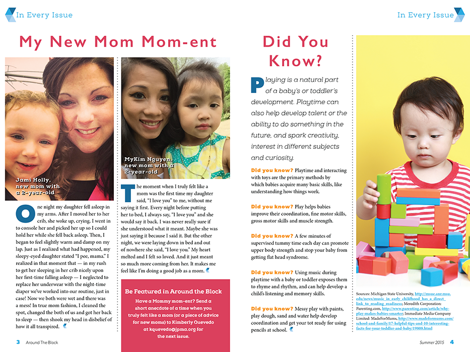 Interior spread for the Around the Block digital newsletter.