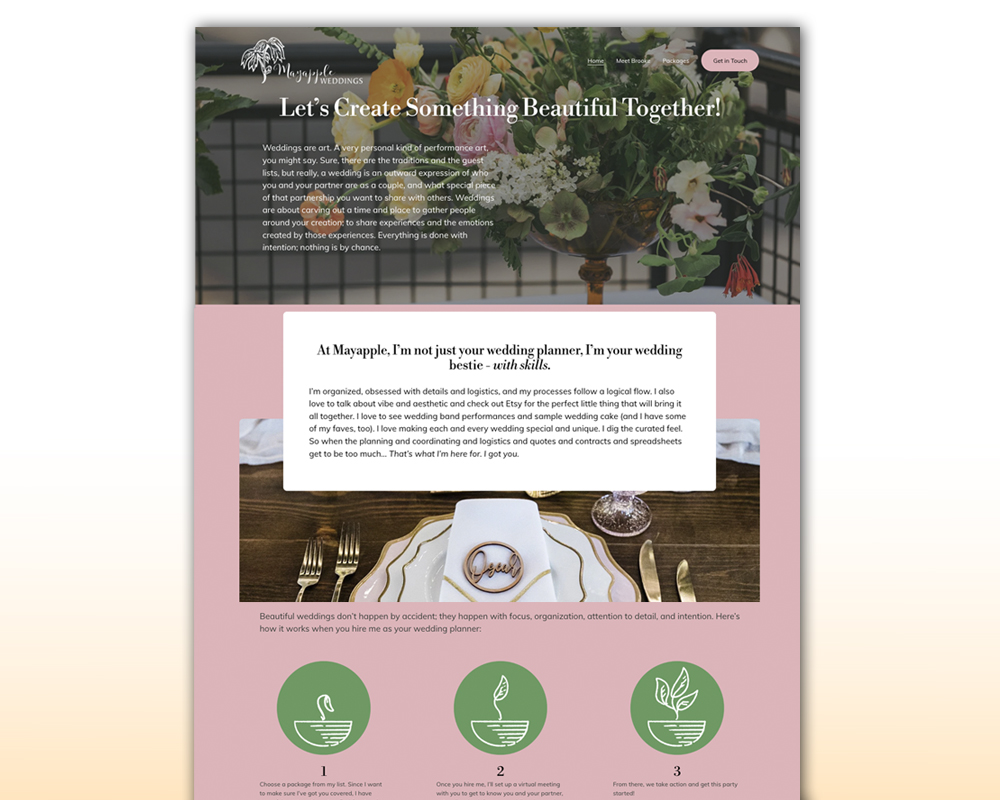 Screenshot of the homepage for Mayapple Weddings.